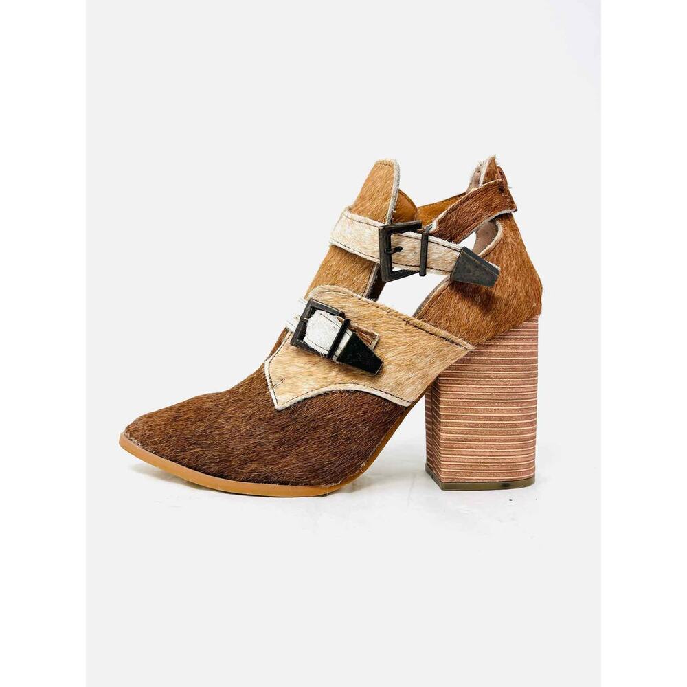 Alcala's Boots Size 7.5 Brown/Beige Buckle(s) Cow Hair Shoes Ankle Boots - Picture 3 of 10